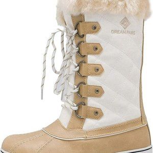 Tall White/Beige Thinsulate Faux Fur Snow Boots - Size 10 (BRAND NEW)